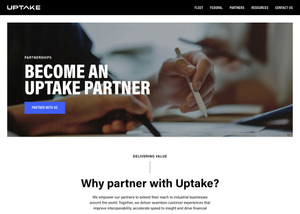 A page from uptake.com titled Become an Uptake Partner