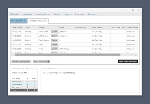 Screenshot of the auto order printer screen from the adobe xd mockup